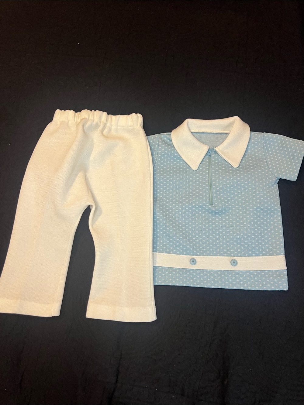 Vintage Toddlers Classic Blue and White Polo Top with White Pants - Kids